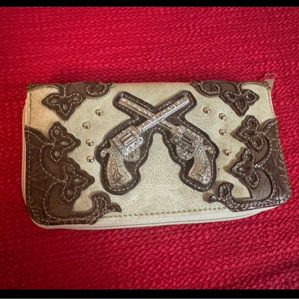 Brown and Cream Women's Clutch